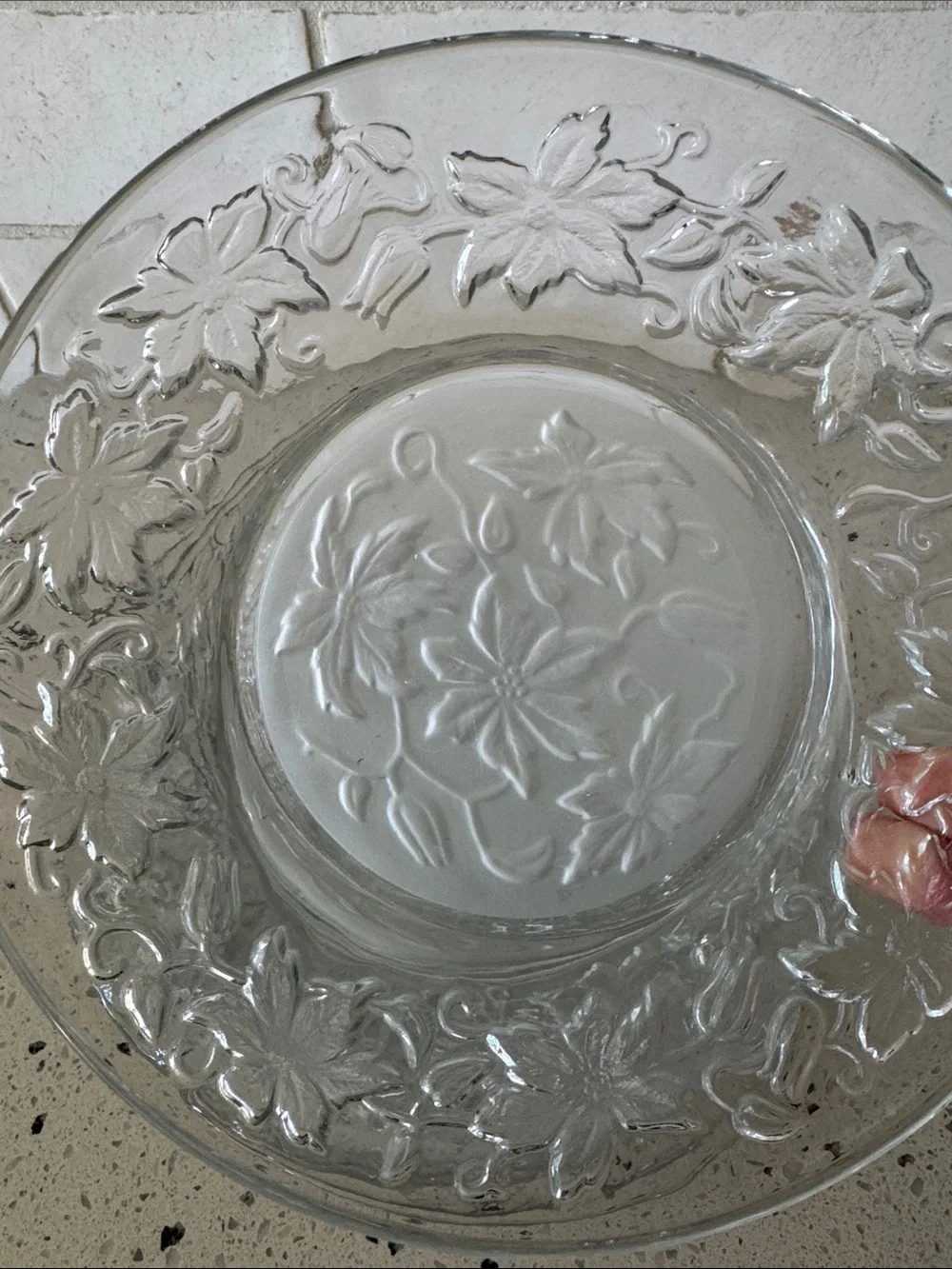 Princess House FANTASIA 6 Plates Frosted Floral Embossed Glass Salad/Dessert 8”